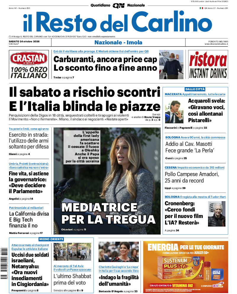 Prima-pagina-il resto del carlino-edizione-di-oggi-20261024
